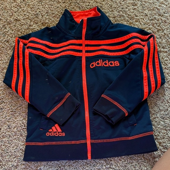 adidas Other - Adidas Navy Blue Jacket with Bold Orange Stripes